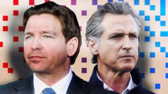 Governors Ron DeSantis and Gavin Newsom | Illustration: Lex Villena; JOE MARINO/UPI/Newscom, Ted Soqui/Sipa USA