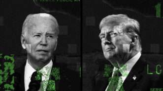 Joe Biden and Donald Trump are seen behind the impression of money | Illustration: Lex Villena; Aaron Schwartz Sipa USA, Carol Guzy ZUMAPRESS