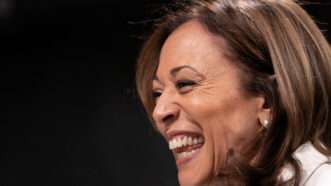 close-up of Kamala Harris laughing | 	Nathan Howard/UPI/Newscom